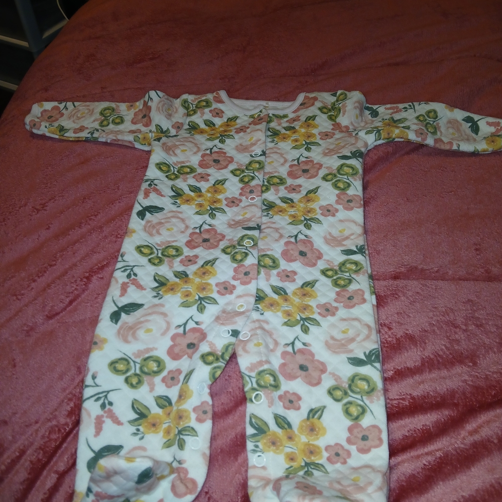 Baby Gear Floral Footie One Piece - Pink, Yellow, Green